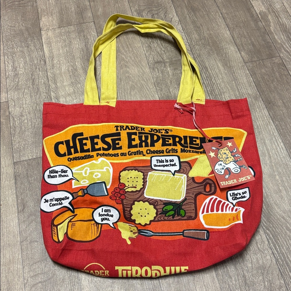 NWT Trader Joe's Red and Yellow Cheese Erpériences Tote Bag